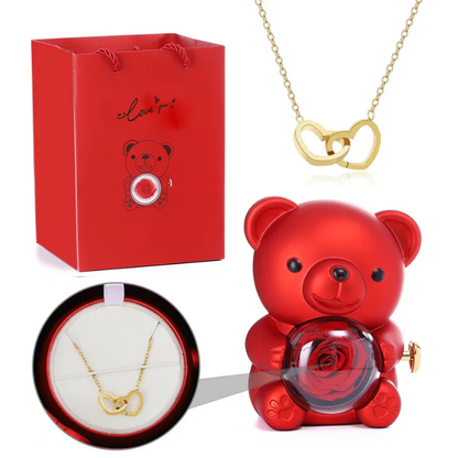 Forever Rose Bear W/ Engraved Necklace