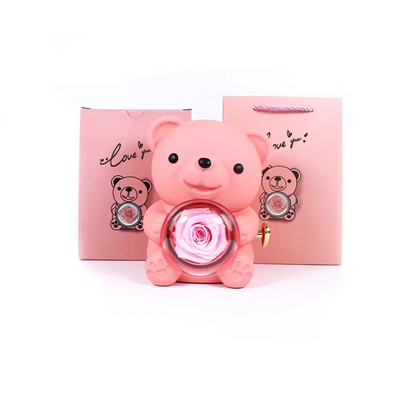 Forever Rose Bear W/ Engraved Necklace